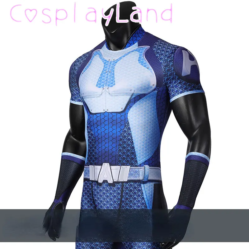 Carnival Halloween Superhero The Boys A Train Cosplay Costume Suit Adult Men Reggie Franklin Jumpsuit Blue Spandex Bodysuit