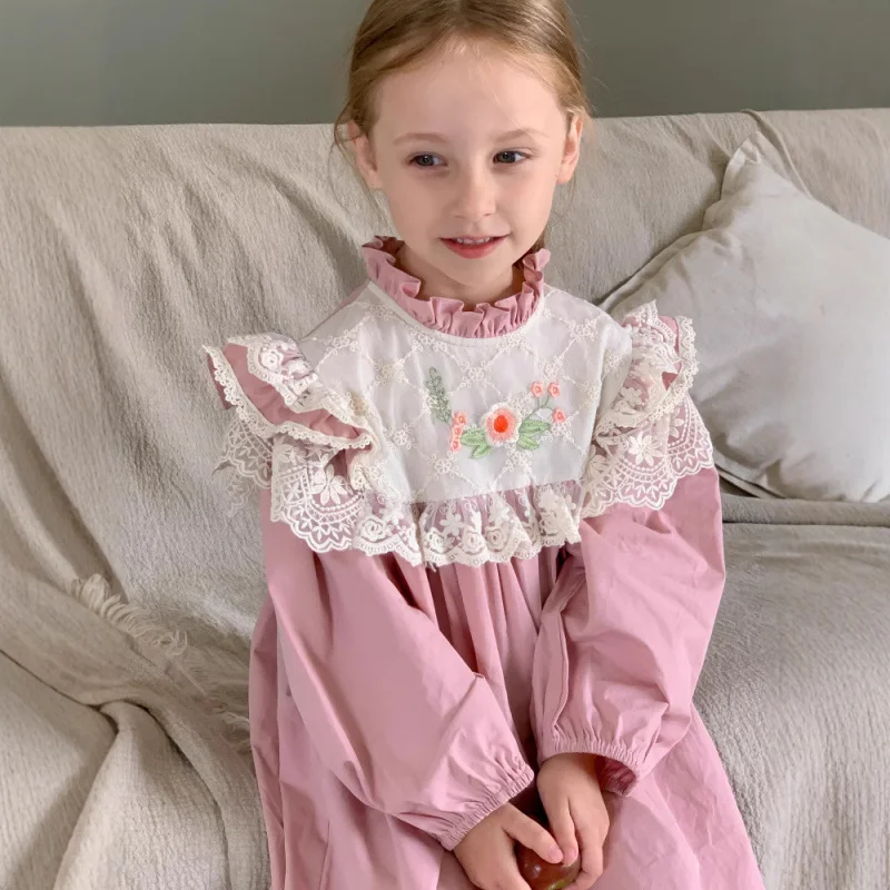 

Korean Children's Clothing Autumn New Girls Sweet Embroidered Lace Long Sleeve Dress Children's Fashionable Princess Dress