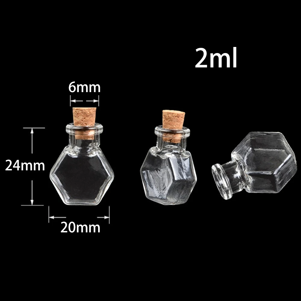 

Прозрачные шестигранные стеклянные мини-бутылки, 2 мл, прозрачные крошечные банки, многоразовые пустые флаконы для духов, безделушек, подарки «сделай сам», подвески, 100 шт.
