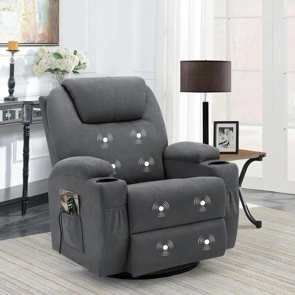 

Swivel Ergonomic Recliner Chair with Massage, 2 Cup Holders, Side Pockets, Gray