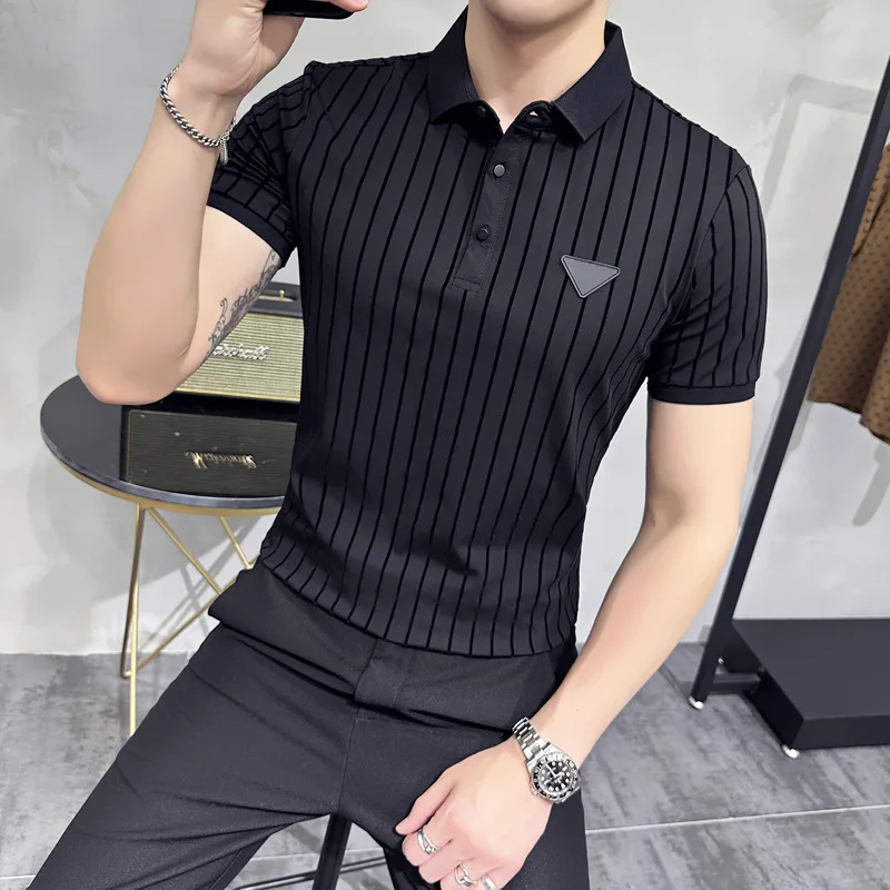 Luxury Brand Men's Clothing Striped POLO Shirts Men Short Sleeve Slim Casual T-shirt High-quality Male Formal Social Polos M-5XL