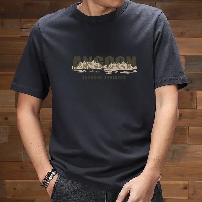 

Thermal Springs Mountain Print Men's Casual T-Shirt With Breathable Design For Daily Wear