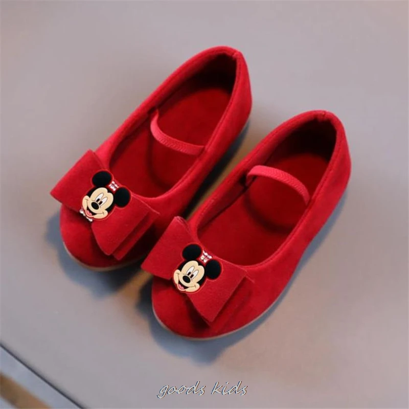 Disney Children Leather Shoes Girls Donald Duck Sandals Summer Student Soft Minnie Kids Flats Sweet Party Fashion Show Shoes