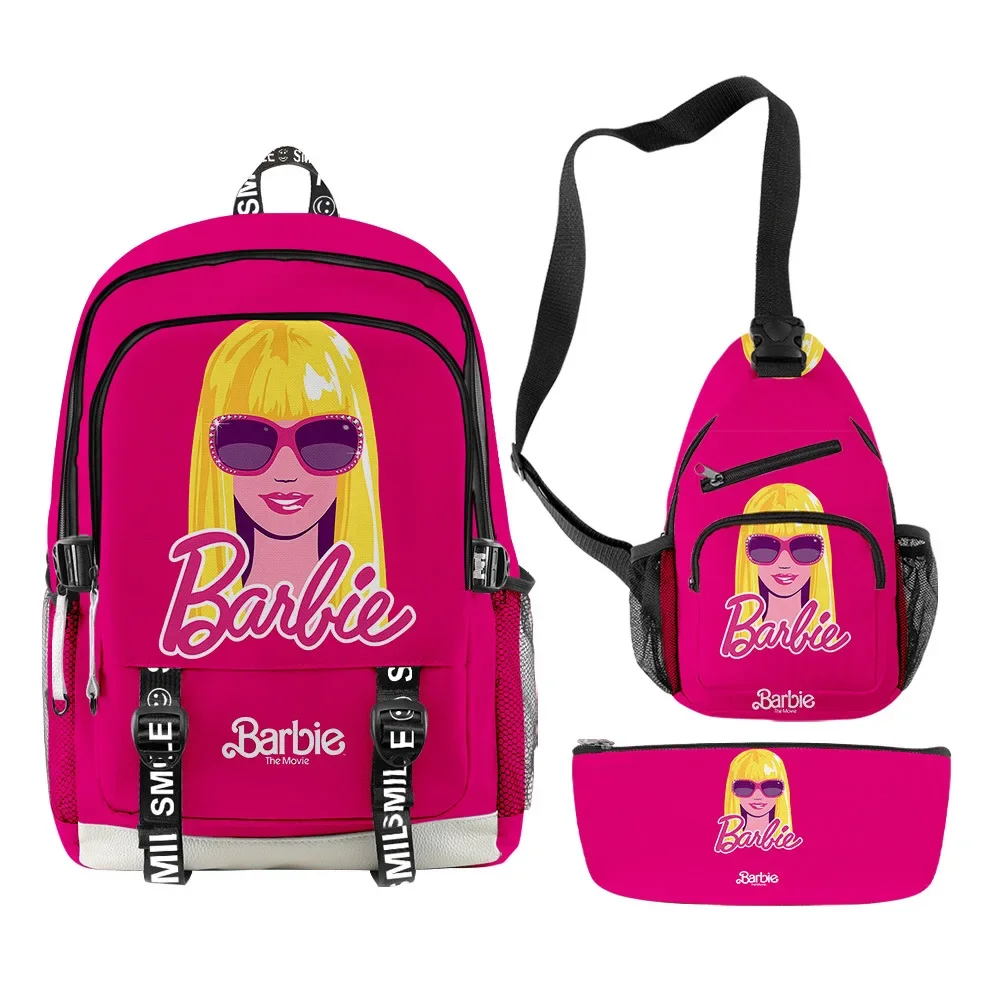 

MINISO New Barbie Peripheral Movie Backpack Pencil Case Shoulder Bag Three-piece Set Primary and Secondary School Bags