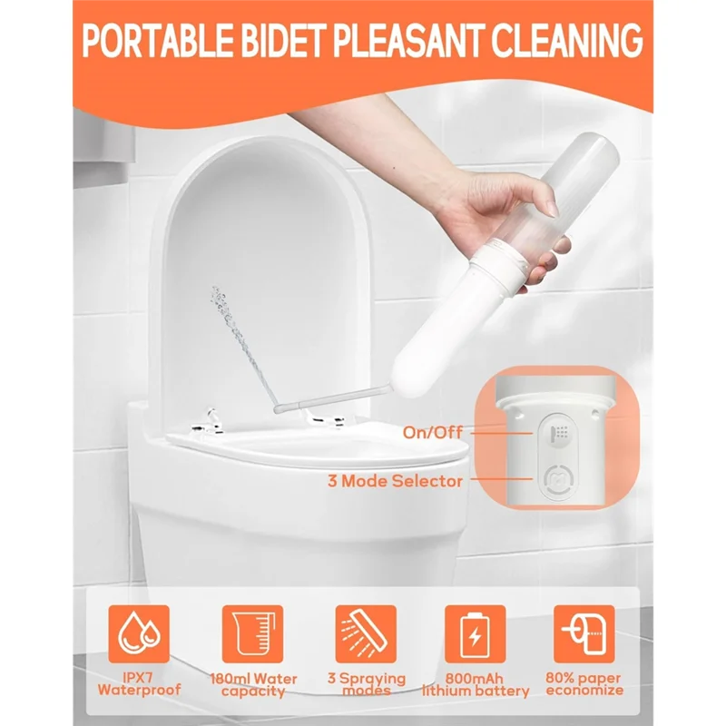 

【A87T】Portable Bidet With High Pressure Electric Sprayer Toilet-3 Spraying Modes-Travel Bidet-USB-C Rechargeable