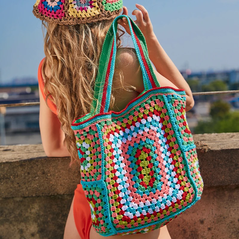 Imagem -04 - Boêmio Paisley Crochê Mulheres Bolsas de Ombro Tricô Grande Bolsala Casual Senhora Bolsas Grande Shopper Bolsas Verão Praia Bolsa