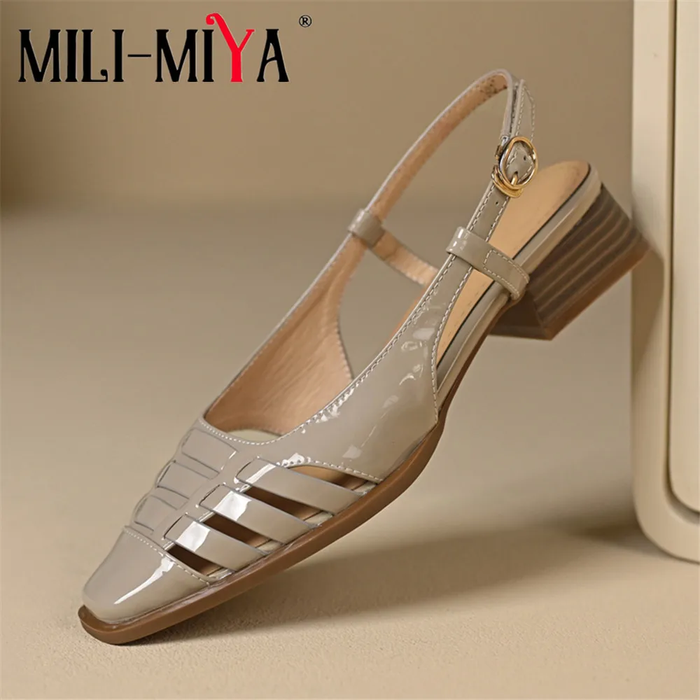 

MILI-MIYA New Arrival Weave Women Cow Leather Sandals Thick Heels Slip On Round Toe Breathable Solid Color Plus Size 35-41