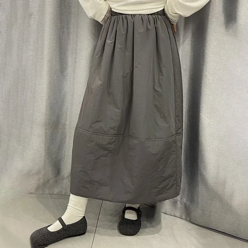 

Юбка А-силуэта большого размера для осени и зимы, теплая, свободная, средней длины, для женщин старшего возраста, с утягивающим узлом на талии