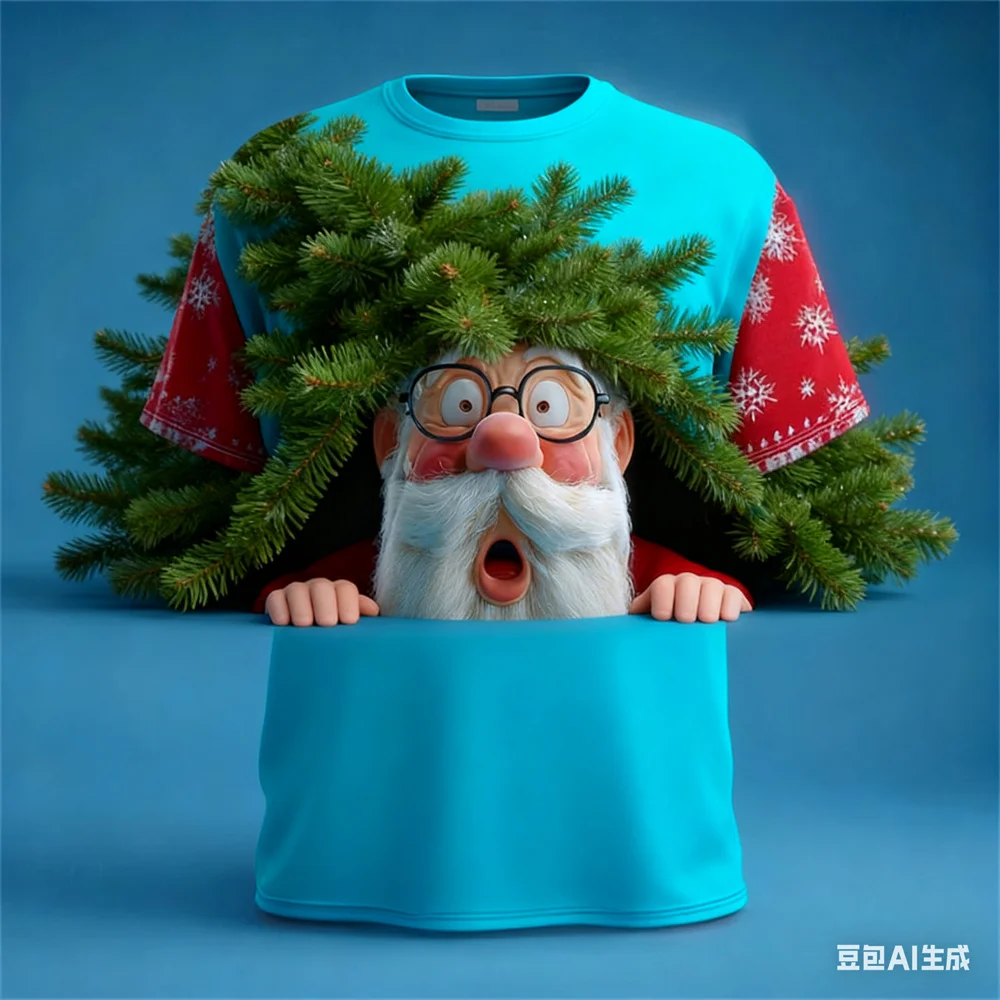 عيد الميلاد تي شيرت رجالي سانتا كلوز ثلاثية الأبعاد نمط طباعة الرجال والنساء الجولة الرقبة تي شيرت عيد الميلاد الجرافيك تي شيرت الرجال الملابس