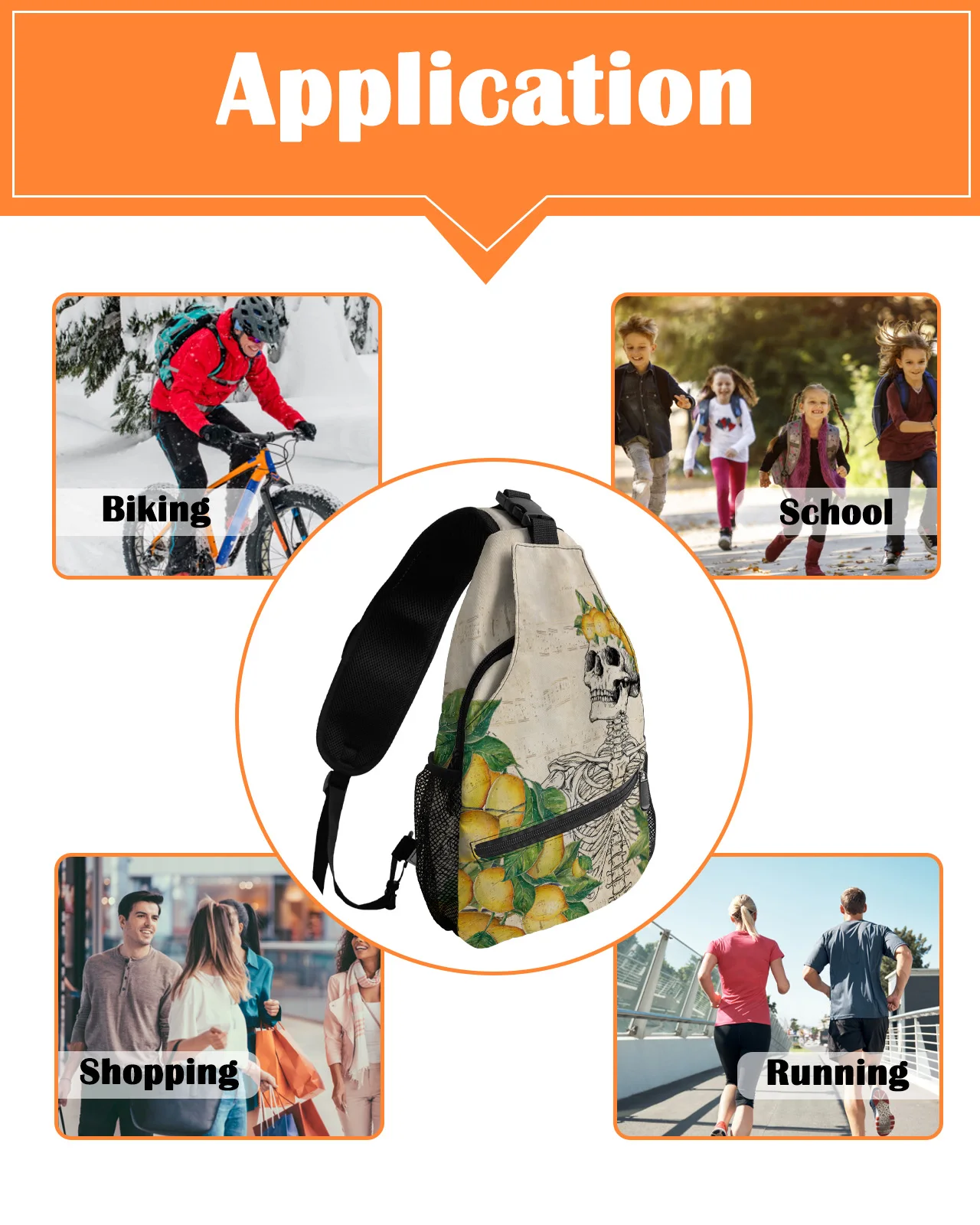 Bolsos de pecho de limón Retro con calavera para mujeres y hombres, bolsas de mensajero impermeables, bolso cruzado de un hombro ajustable para deportes de viaje femenino