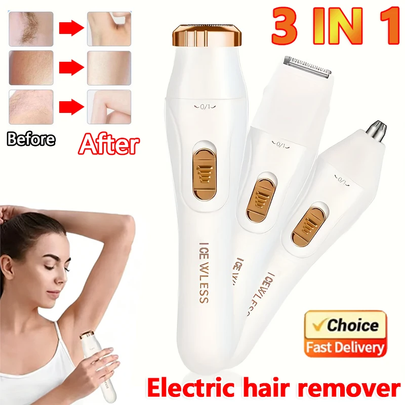 

3 IN 1Electric Hair Trimmer for Women Waterproof Painless Body Hair Removal Bikini Arm Leg Face Shaver Personal Care