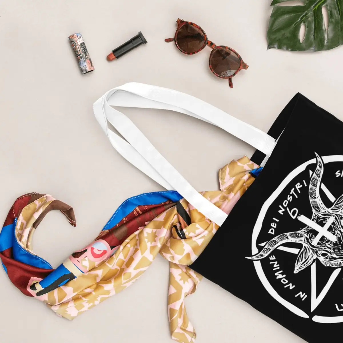 Occulte satanische pentagram boodschappentassen canvas de draagtas opvouwbaar voor dames schoudertas reishandtas