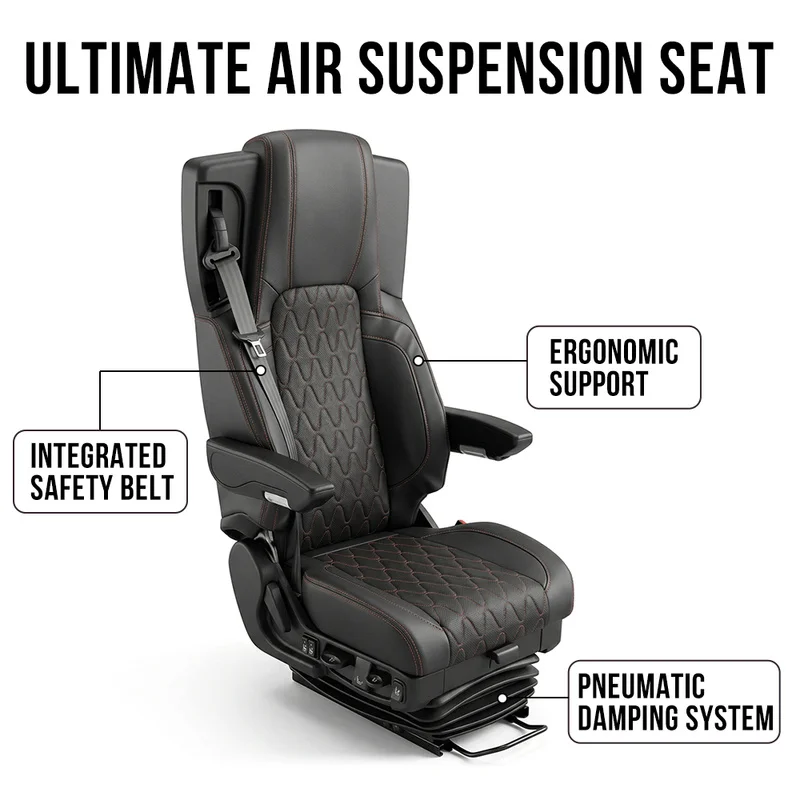 High Quality Heavy Duty Adjustable Leather Air Suspension Driver Seat Universal For Bus RV Van Pickup Truck