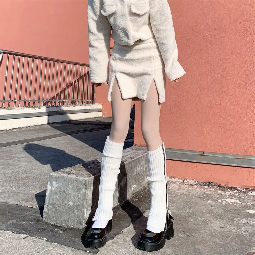

Y2K Personality Knitting Boot Socks Temperament Zipper Foot Sock Baggy Knee Sleeve Korean Style Hosiery Women Leg Warmers