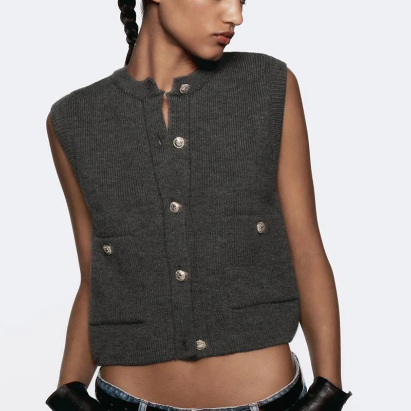 

Женский круглый жилет Z Svel Ne 2024, зимняя мода, универсальный дизайн с плоской иглой, полиэфирное волокно, ор Sle