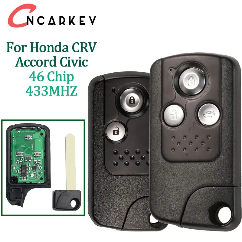 

For Honda CRV Accord Civic Odyssey Intelligent Smart Keyless Entry 2/3 Buttons Remote Car Key shell Fob FSK 433MHz ID46 Chip