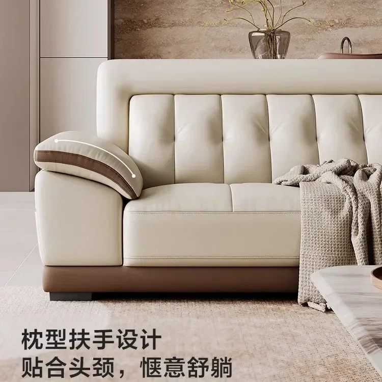 Sofa mewah ringan, sofa kulit sapi lapis pertama, kesederhanaan modern, sofa ruang tamu, kombinasi apartemen besar dan kecil