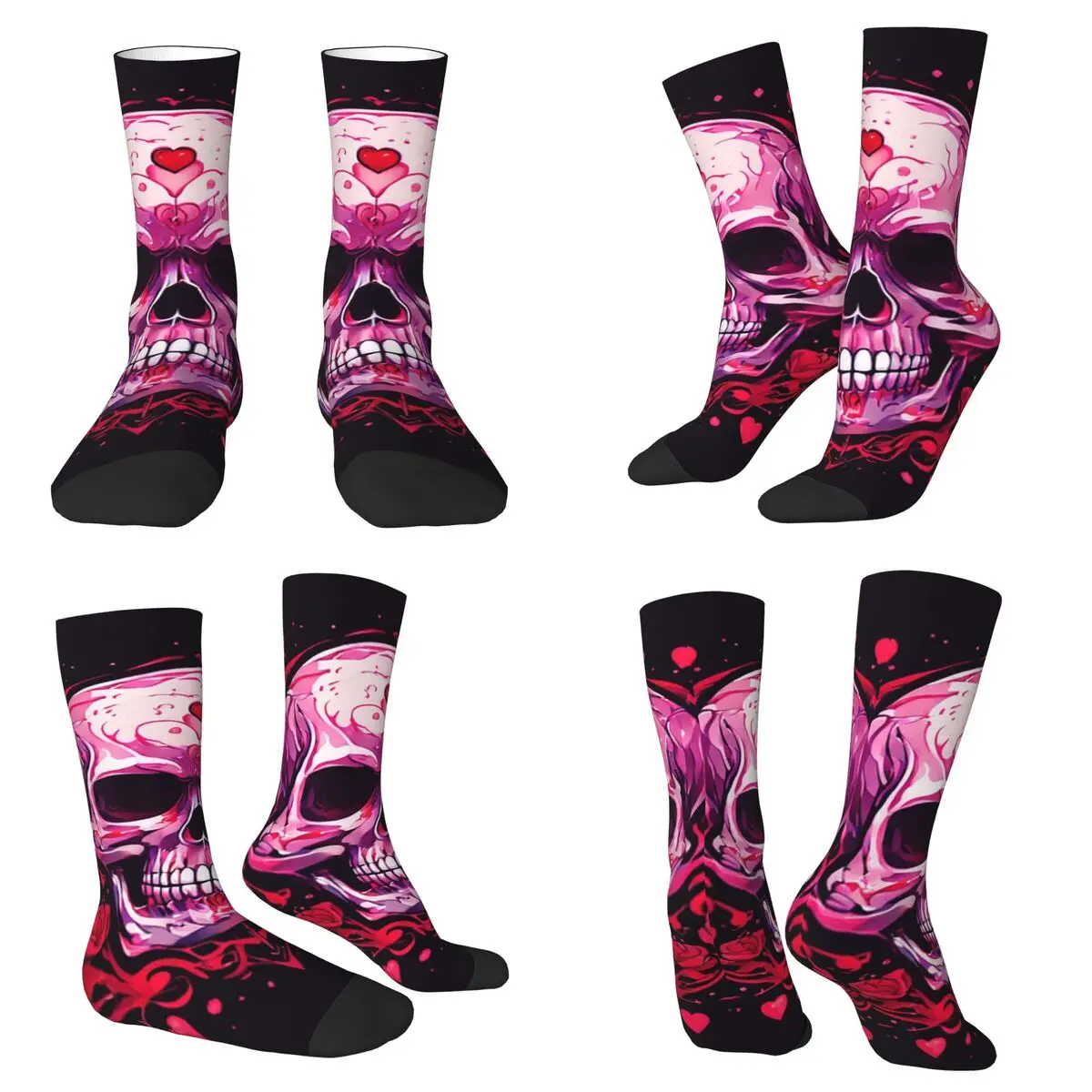 

Носки с художественным принтом в стиле Харадзюку, с изображением черепа, сердца и розы, супермягкие, на все сезоны, для мужчин и женщин, подарки на День святого Валентина