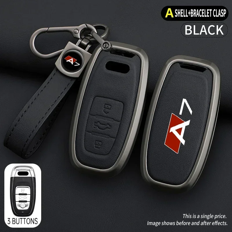 Zinc Alloy Leather Car Remote Key Cover Case Holder Shell for Audi A7 c8 4g Protection KeyChain Keyless Car-Styling Accessories