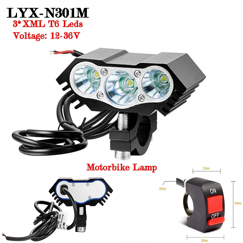 12V-36Volt Electric Bike Lamp Motorcycle Refit Headlight Motorbike Front Light Ebike T6 Led Motor Bicycle Lantern ON/OFF Switch