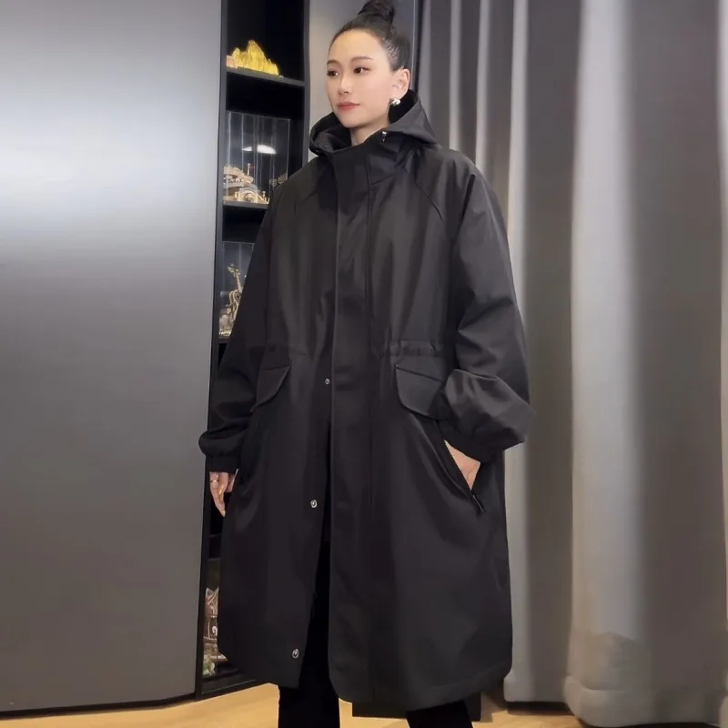 Trench Coat Women's Medium and Long 2026 Spring and Autumn New Loose and Thin Large Size Hooded Casual High-end Versatile Coat