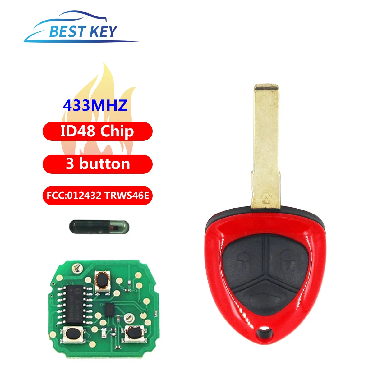 

BEST KEY Remote Smart Car Key 433MHZ Complete Key For Ferrari 458 Italia California 599 GTB Fiorano FF ID48Chip MQB System sip22