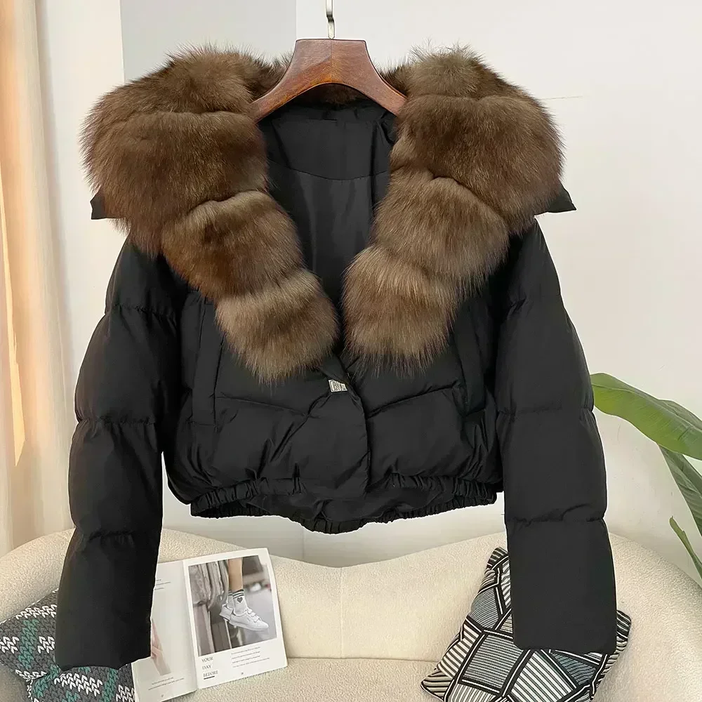 Detachable Collar Big Natural Real Fox Fur Jacket Women Thick White Duck Down Coat Female Short Puffer Jacket New Autumn Winter