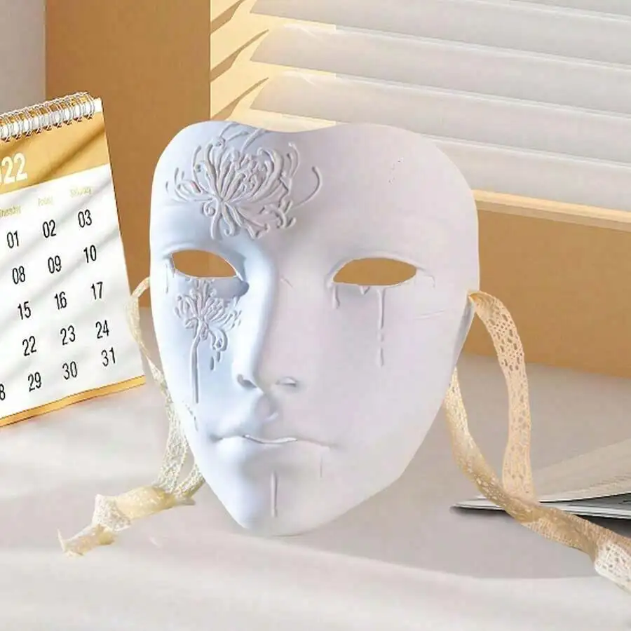 

White Floral Embossed Masquerade Mask For Adult Costume Party