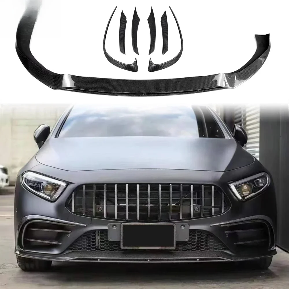 For CLS-Class W257 Pre B Style Carbon Fiber Body Kit Front Lip Side Skirts Rear Lip Spoiler Mirror Cover Exhaust Tip