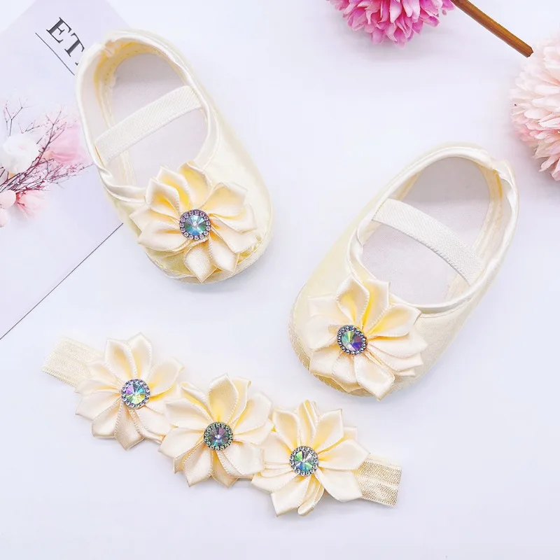 

2024 Spring Autumn Season Girl Baby Shoes New 0-1-3Y Soft Sole Princess Children's Shoes Children's Walking Shoes Hairbands