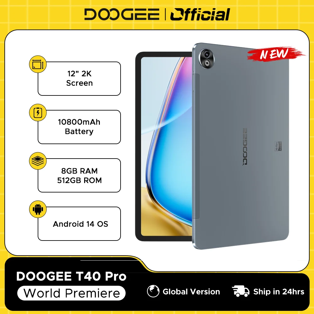 World Premiere DOOGEE T40 Pro แท็บเล็ต 12 "IPS 2.4K 20GB(8+12) 512GB Android 14 Helio G99 6nm 10800mAh 18W ชาร์จ 7.6 มม.บางเฉียบ