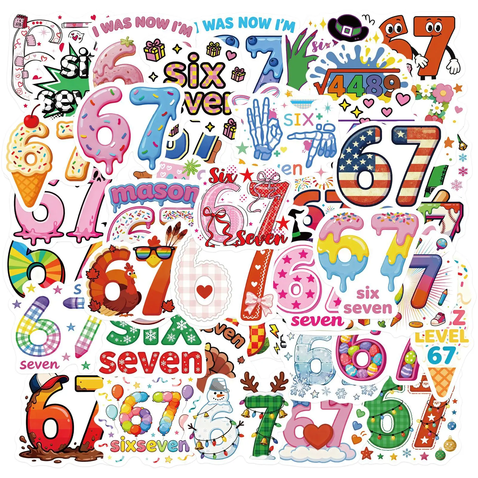 

10/50PCS Funny 67 Six Seven Cartoon Sticker Waterproof Graffiti Decal Toy Creative DIY Water Cup Stationery Box Scrapbook Guitar