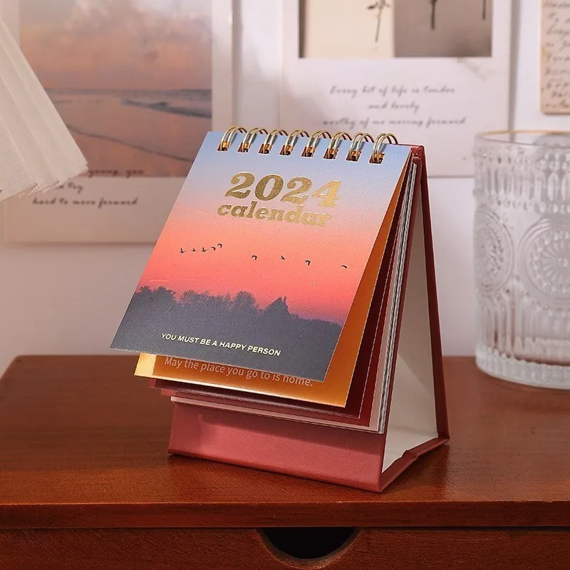 Scenery Themed Small Desk Calendar 2024 Mini Monthly Desktop Standing Calendar for Planning And Organizing Home Or Office image 2