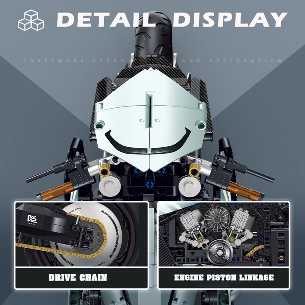 โมเดลรถมอเตอร์ไซด์ของเล่นสำหรับเด็กชุดตัวต่ออิฐทางเทคนิคบล็อกตัวต่อรถมอเตอร์ไซด์ประกอบตกแต่งโต๊ะของเล่นสำหรับเด็กผู้ชาย