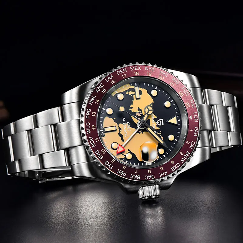 PAGANI DESIGN GMT ساعة رجالية العلامة التجارية الأعلى السيراميك الحافة 40 مللي متر ساعة اليد الميكانيكية الفولاذ المقاوم للصدأ مقاوم للماء NH34 ساعات أوتوماتيكية