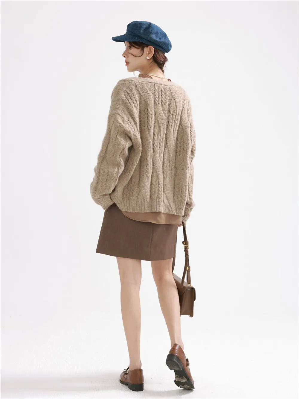 المرأة سيدة الصوف سترة متماسكة خمر لينة مريحة تبديل زر سترة معطف فضفاض الخامس الرقبة ملابس خارجية شيك الدافئة كسول نمط سترة #5