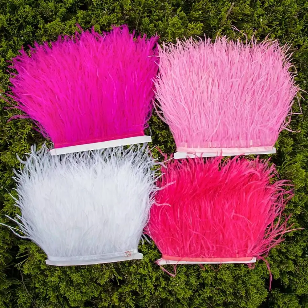 

Wholesale 10m Natural Ostrich Feather Ribbon Length 8-10cm Feather Trim Fringe DIY Costumes Sewing Clothing Accessories