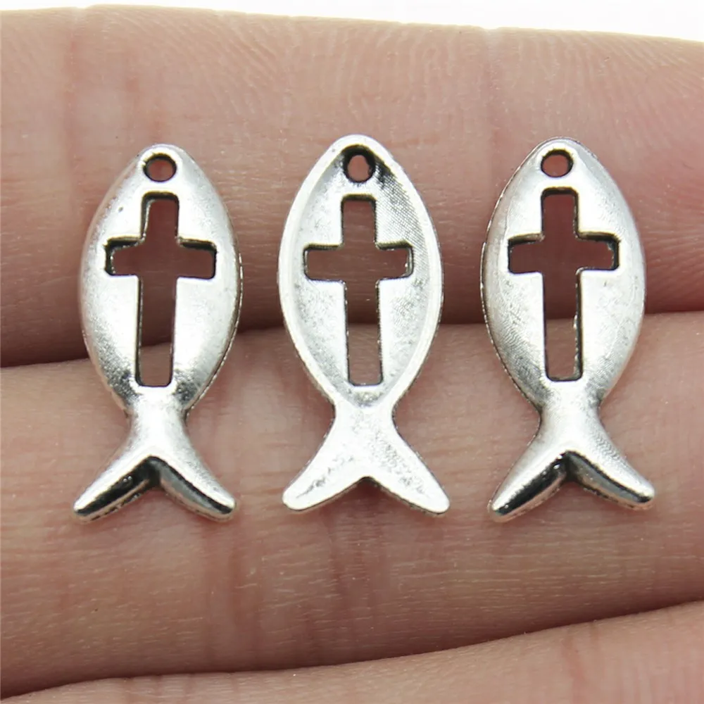 20pcs 8x20mm(0.31x0.79inch) 2 Colors Jesus Fish Charms Alloy Jewelry Making Accessories view 6