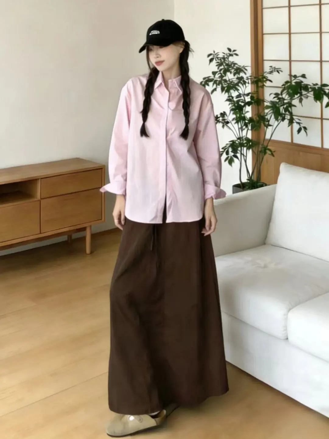 

Высококачественный розовый комплект: женская рубашка с длинным рукавом и юбка кофейного цвета на одной пуговице, новая весенняя коллекция в корейском стиле.