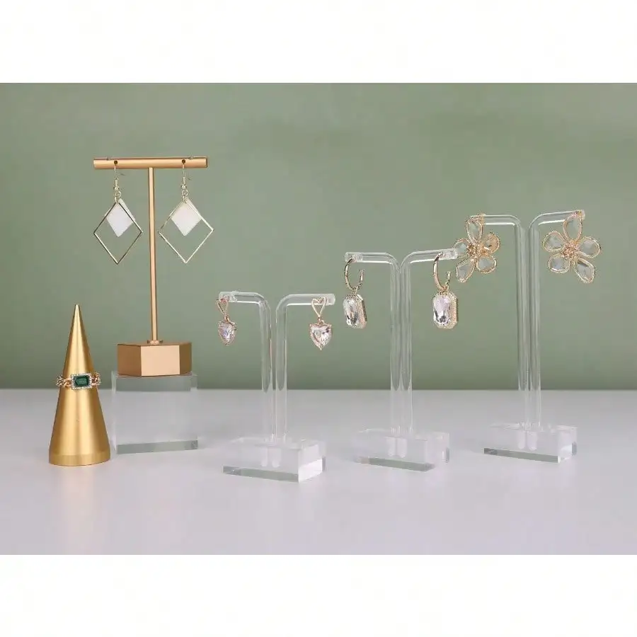 3pcs Acrylic T Bar Earring Stand, Clear, For Retail Show, Online Business, Photography Props