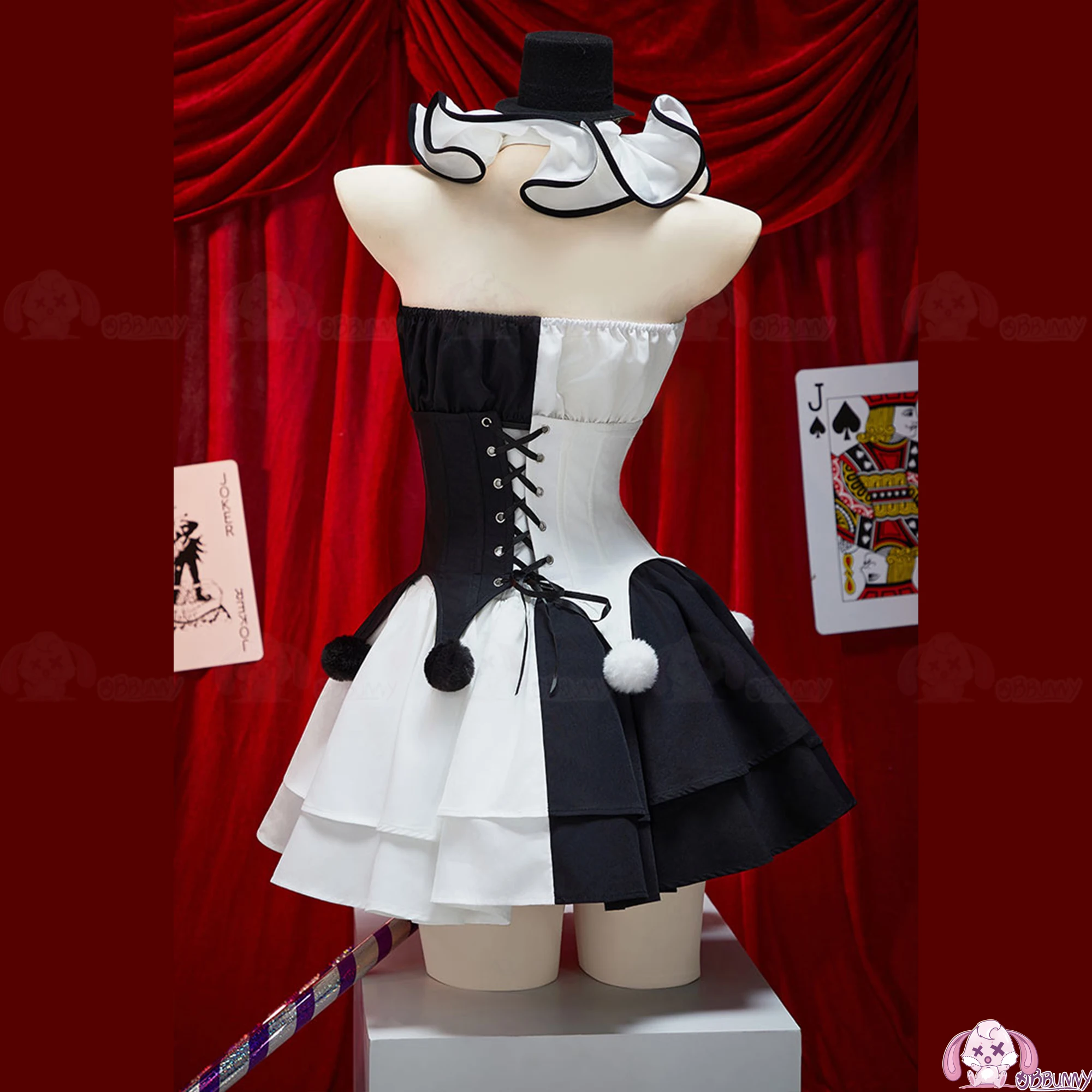 ภาพยนตร์Clownคอสเพลย์เครื่องแต่งกายTerrifier Jumpsuits Gothic Clownผู้หญิงชุดสีดําสีขาวHallowmas Partyผู้ใหญ่ผู้หญิง