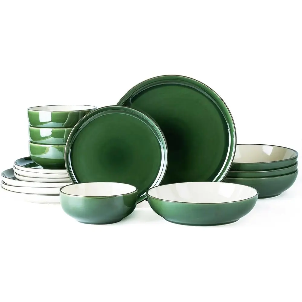 

Dinnerware Sets with Pasta Bowl, 16 pcs Stoneware, Plates and Bowls, Dishwasher & Microwave Safe, Service for 4