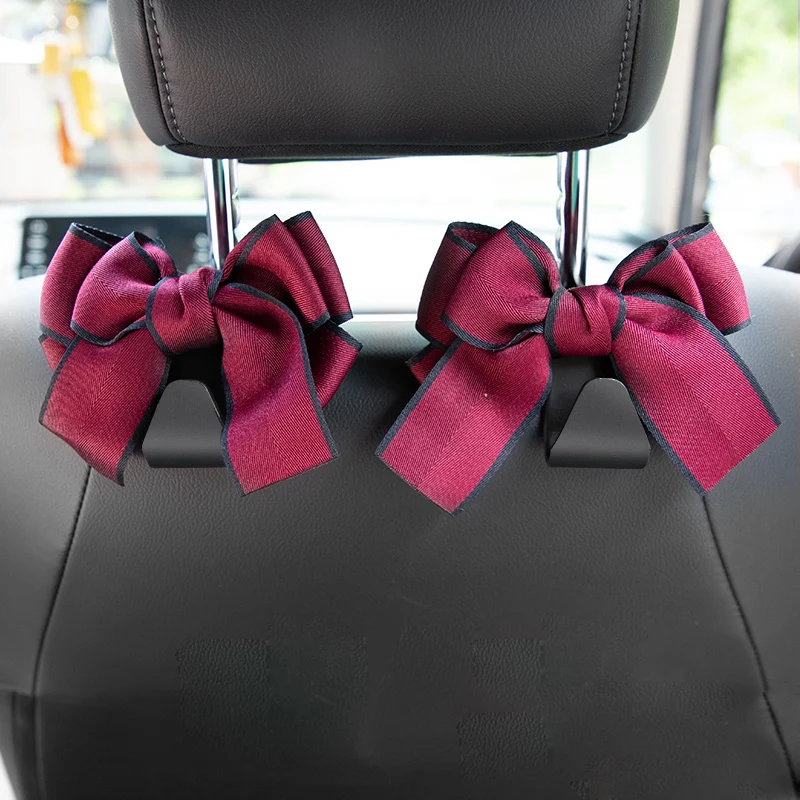 2 Pack Universal Seat Back Organizers Cute Bowknot Car Headrest Bag Hangers Strong Durable Auto Back Seat Storage Holder Hooks