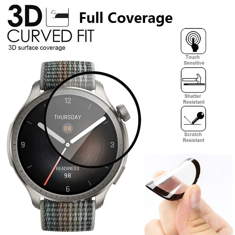 Protector de pantalla de borde curvo 3D para reloj inteligente Amazfit Balance, cubierta completa, película protectora suave, 3 piezas