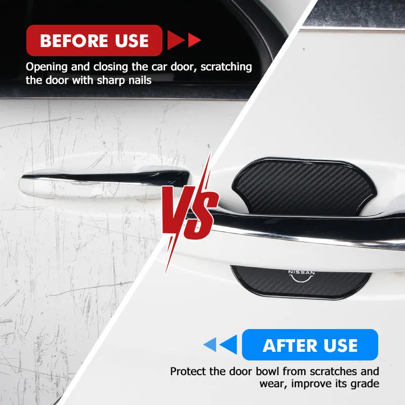 ملصقات مقبض باب السيارة طبقة رقيقة واقية مضادة للخدش من الكربون لنيسان نافارا ألميرا سنترا روج باثفندر سيلفي ليف