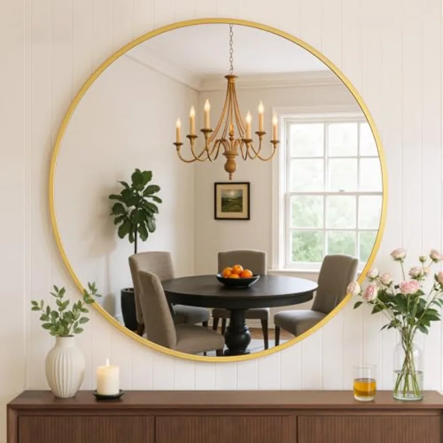 

Bathroom Mirror for Wall, 30 Inch Mirror, Metal Framed Circle Vanity Mirror for Bathroom Bedroom Living Room Entryway, Anti-Rus