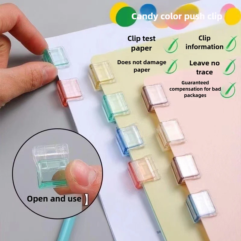 Empujador transparente para almacenar papeles de prueba, sin dejar rastro, para encuadernación de documentos de oficina, papelería y fijación de Clip pequeño, 100 Uds.