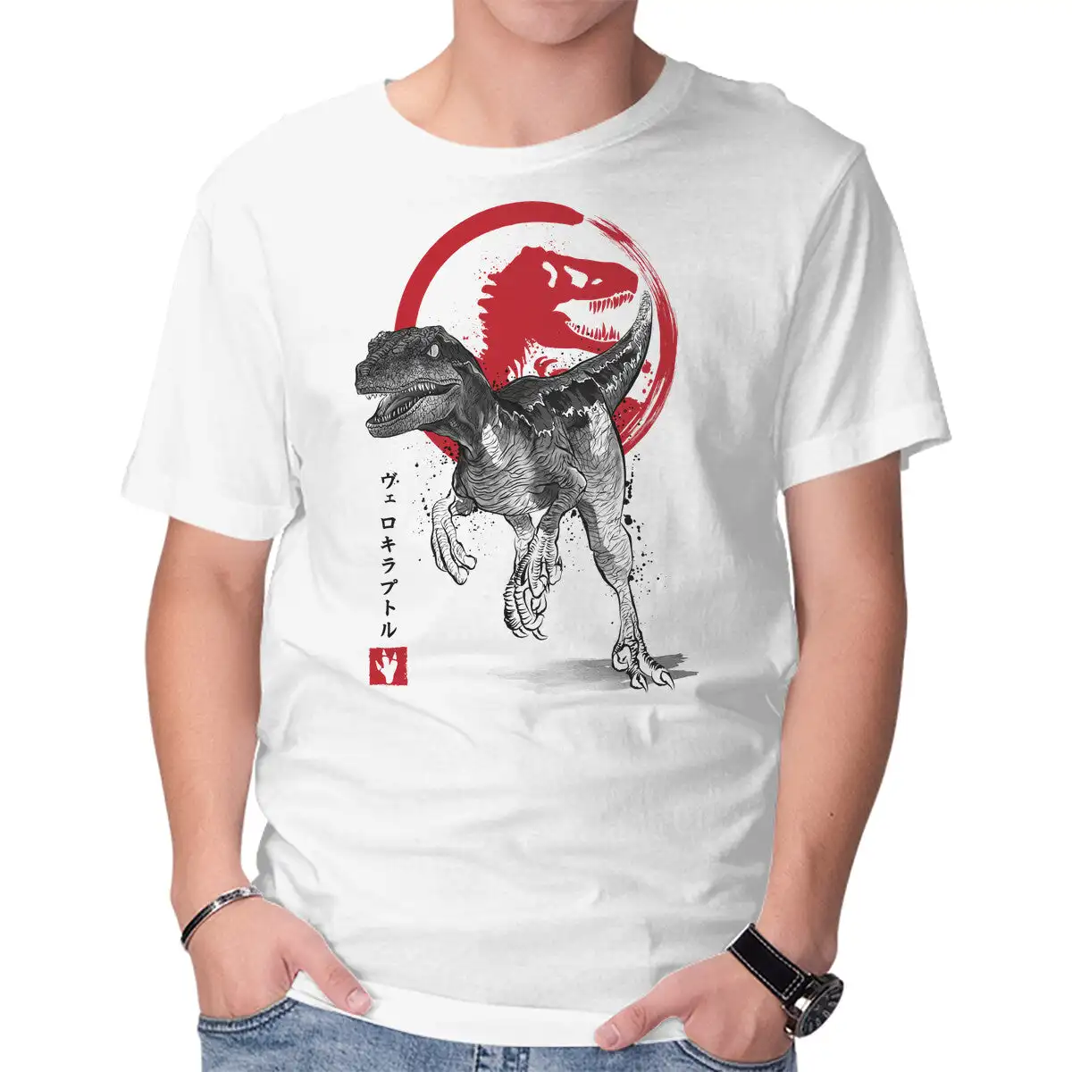 Velociraptor Sumi-E Anime Graphic T-shirts for Men Clothing Women Short Sleeve Tees Vintage High Quality 100%Cotton