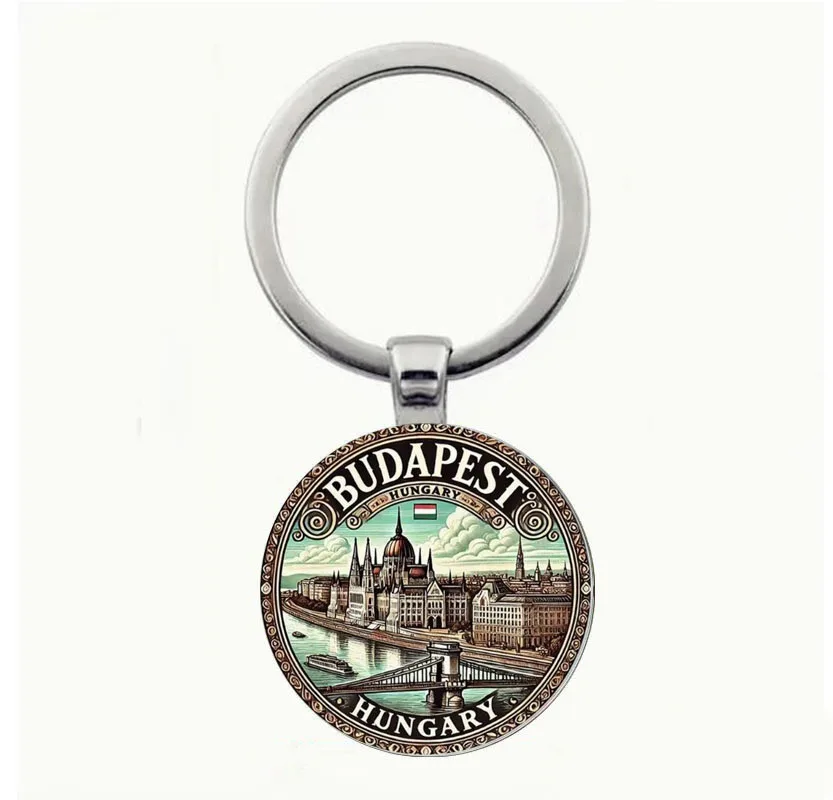 سلسلة مفاتيح بناء البرلمان المجرية من بودابست، ديكور عصري للرجال والنساء، سلسلة مفاتيح زجاجية مستديرة، حقيبة ومفتاح السيارة ديسمبر #1