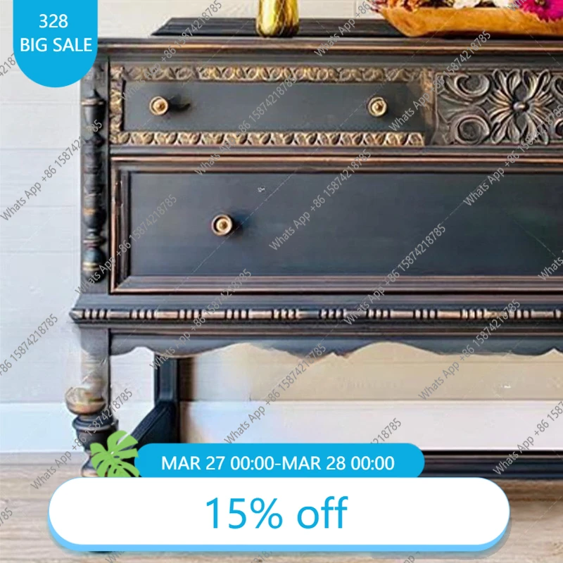 

S French Retro Solid Wood Carving Flower Entrance Cabinet Old American Retro Decorative Cabinet Locker Entrance Cabinet